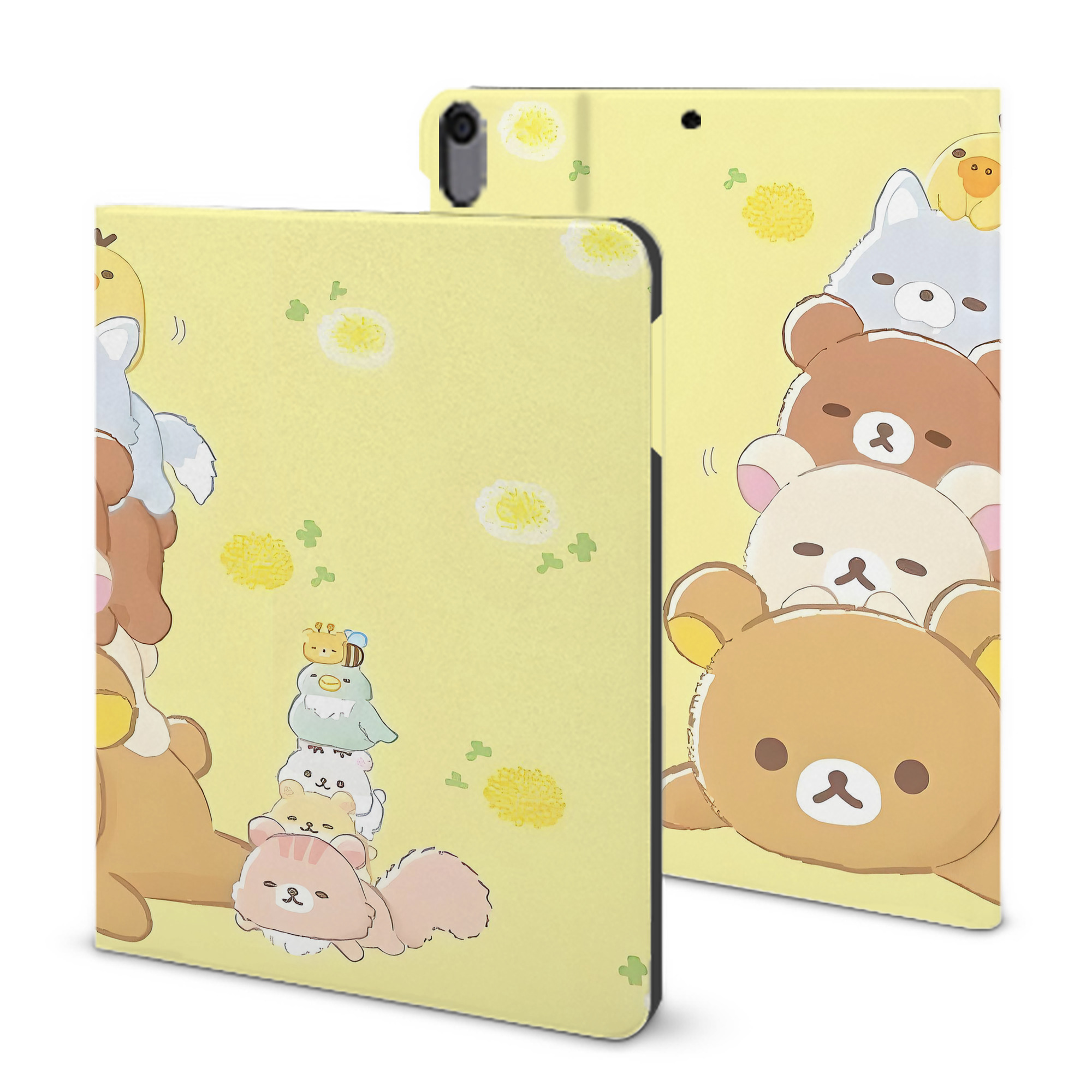 （画像用） リラックマ リラックマ キイロイトリ Rilakkuma Korilakkuma Kiiroitori IPad ケース ブック型 PUレザー TPU 耐衝撃 軽量 薄型 ペン収納なし 全面保護 IPad 各モデル対応